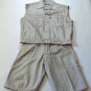 Brooklyn Xpress Mens Denim Vest & Shorts Set 34L Grey Cotton Hip Hop Street Wear
